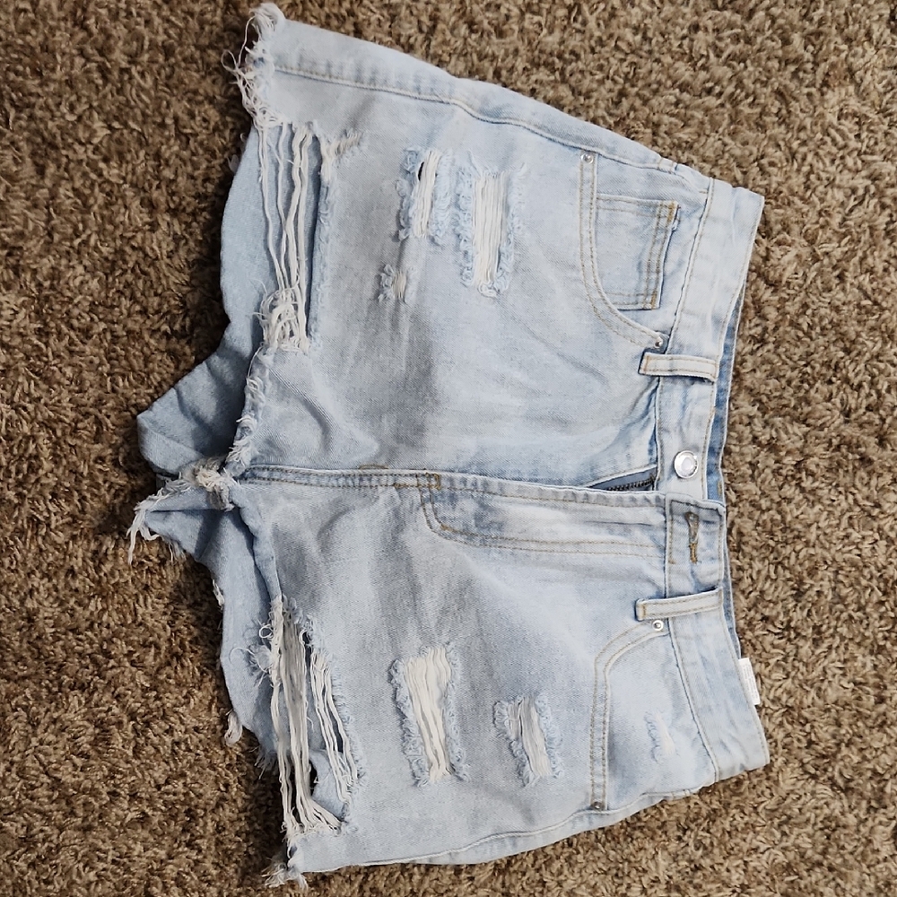 SHEIN Distressed Light Blue Denim Shorts